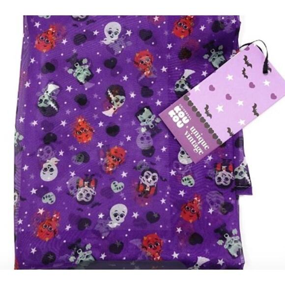 Unique Vintage X Kou Kou Halloween Monsters Print Scarf 1950s Pin up - Picture 2 of 3